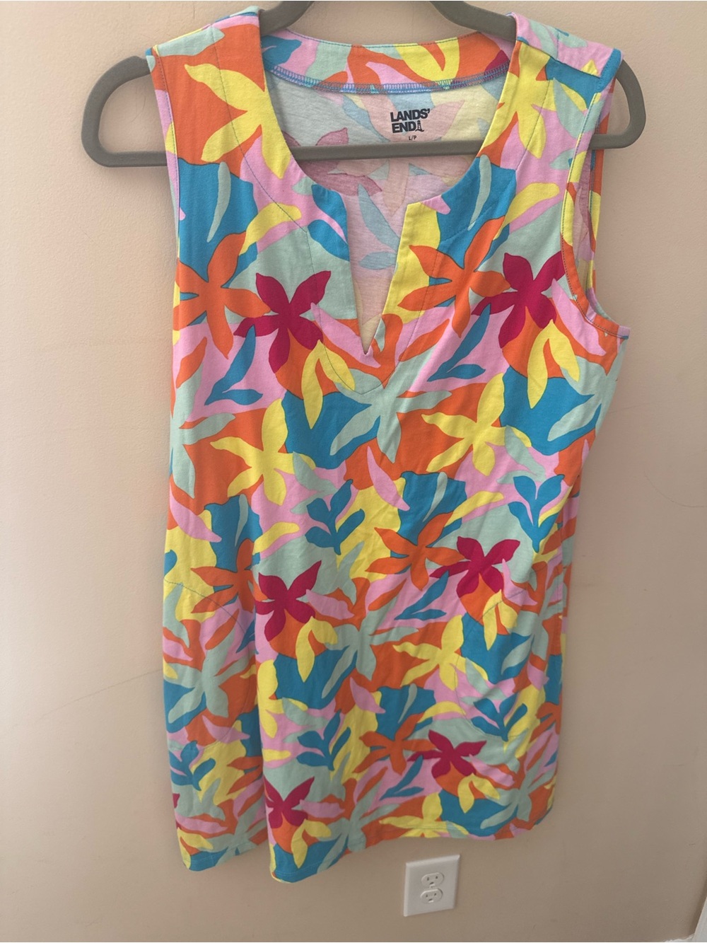 Lands End Palm cotton Hawaiian Print Dress Size large
